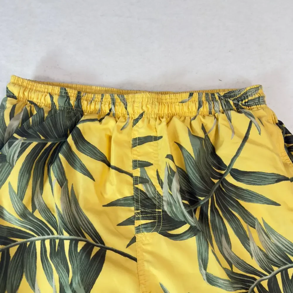 Puritan Men L Swim Trunks Yellow Tropical Leaf Print Lined Board Shorts 36/38
